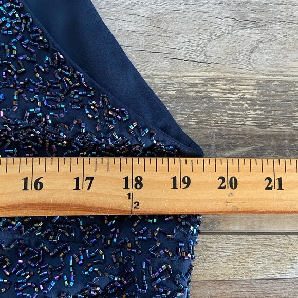 Linda Allard Ellen Tracy Silk Beaded Mini Dress Size 12 Blue Embellished RT $915 - Picture 6 of 13